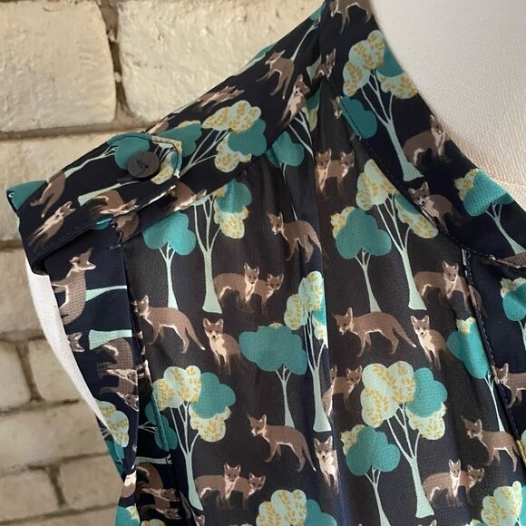 GAP Black Blue forest pattern Midi Dress - Picture 5 of 8